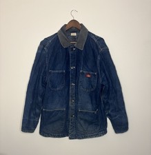 VTG 90s Dickies Denim Chore Coat Jacket L Blanket Lined Corduroy Collar Workwear