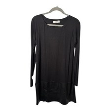 Bailey 44 Black Long Sleeve Faux Leather Hem Dress Sz Large