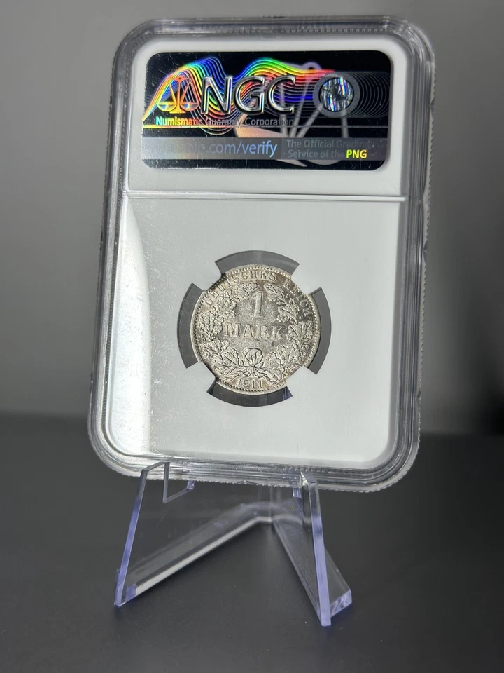 1911-A Germany 1 Mark NGC AU55 – Wilhelm II – .900 Silver – Berlin Mint - Image 2 of 2