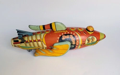 Vintage Buck Rogers Rocket Antique Tin Litho Wind-up Spaceship Sci-Fi Space Toy