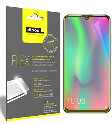 3x Honor 10 Lite Schutzfolie Folie, 100% Displayabdeckung, dipos Flex