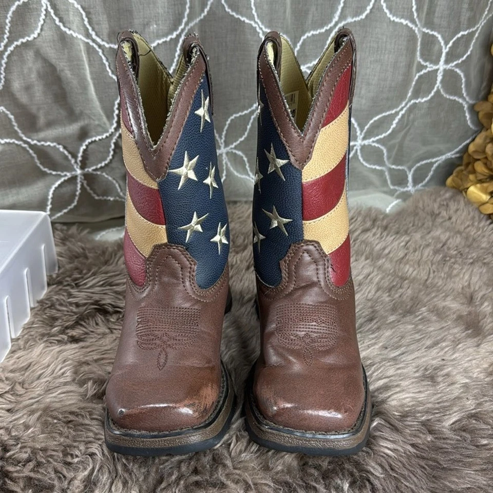 (E) Botas de Vaquero Durango br Niños Bandera de Estados Unidos br Talla 12.5 M Puntera Cuadrada Foto 3 de 4