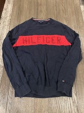 Mens Tommy Hilfiger Sweater - Navy Blue Crew Neck Size Medium