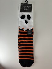 Halloween Ghost Orange and Black Striped Novelty Crew Socks Size 4-10
