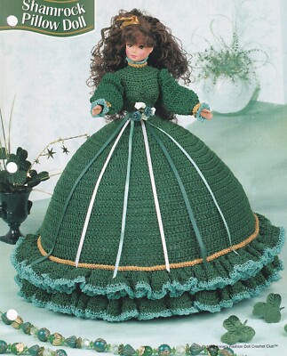 Fashion Doll Crochet Pattern SHAMROCK PILLOW DOLL Gown Dress