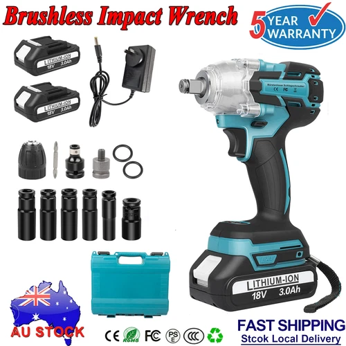 18V 1/2" Brushless Impact Wrench Rattle Gun Tool Battery Charger Socket Case Set
