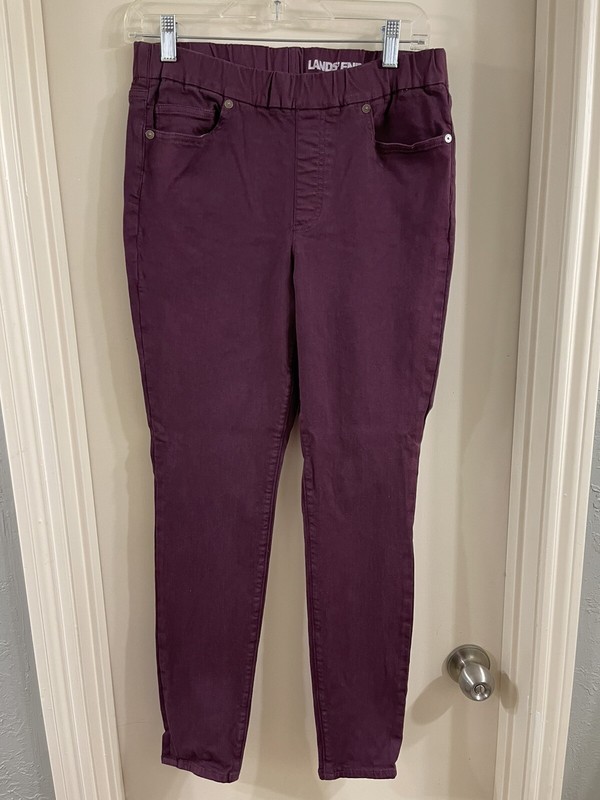 Lands' End Burgandy Semi High Rise Pull On Skinny Jeans Jeggings Size 8 EUC