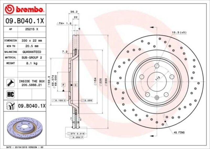Brembo sport brake discs Ø330 mm + rear brake pads Audi Q5 8RB A4 B8 A5