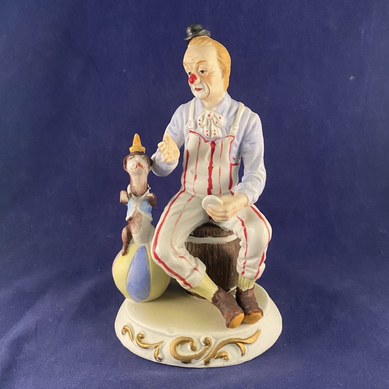 Price Products Vintage Collectible Ceramic Porcelain Clown With Dog Figurine