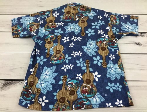 Vtg Monzini Collection Italy Cotton Hawaiian Shirt Floral Hula Ukulele Blue Sz M - Picture 4 of 11