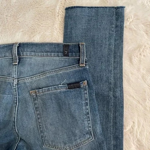 7 For All Mankind Mujer Azul Lavado Medio Ajustado Dobladillo Crudo (Paxtyn) Talla 29 - Imagen 7 de 12