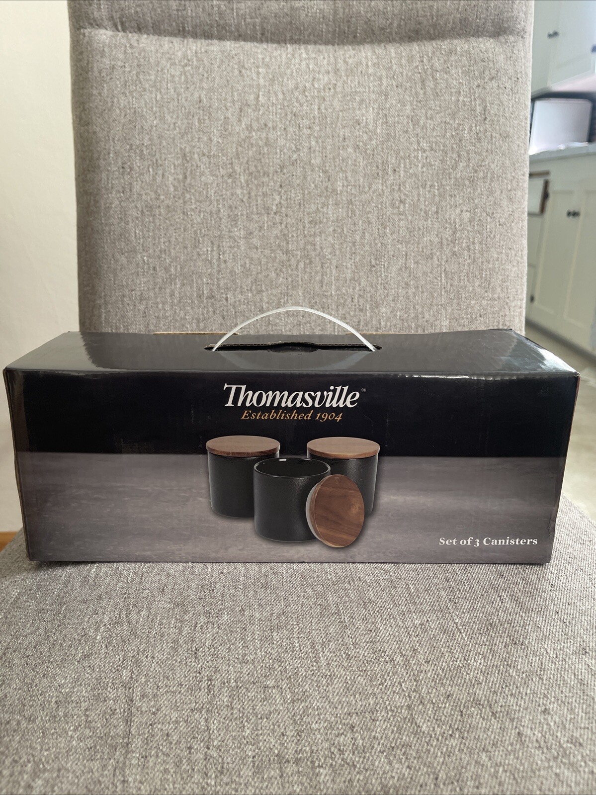 Set of 3 Canister Set Kitchen Counter Tea Coffee Sugar Ceramic With Acacia Lids