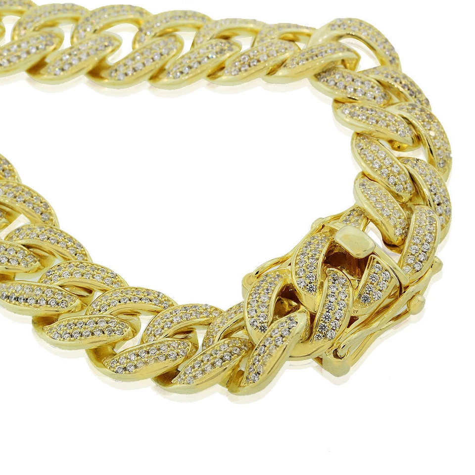 Brazalete grande de 12 mm de plata de ley 925 tono oro circonita cúbica Miami eslabón cubano Foto 4 de 4