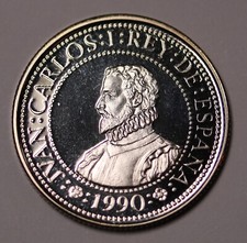 1990 Spain 200 Pesetas  Juan Carlos I -Alonso de Ercilla- Silver Proof Coin
