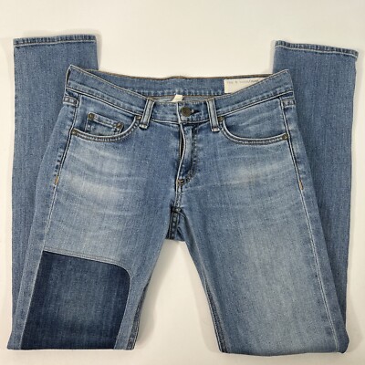 Rag & Bone Tomboy Patchwork Jeans Low Rise Slim Denim Blue Women s 24