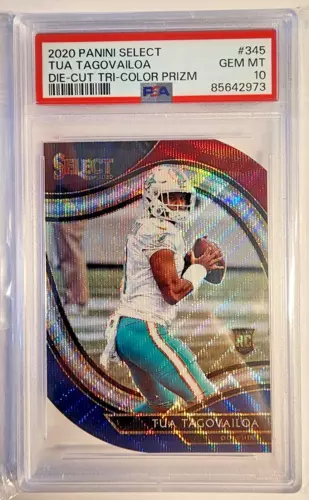 2020 Tua Tagovailoa (RC) Field Level PSA 10 Die-Cut Tri-Color Prizm Rookie POP