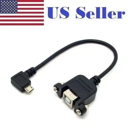 4PCs 90 Degree Left Angled Micro USB 5pin Male to USB B Female Panel Mount Cable - Image 2 of 4