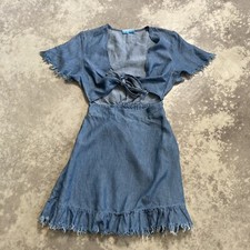 Show Me Your Mumu Dress Womens size XS Blue Mini Melanie Ruffle Tencel Linen