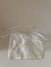 Vintage baby Dior infant bib white yellow duck embroidery satin trim 65 ...