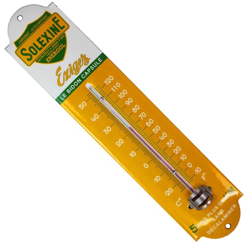 Thermomètre émaillé Solexine publicitaire bombé rétro 30cm pour décoration murale