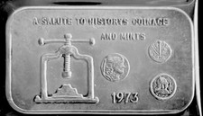EXTREMELY RARE 1973 SALUTE TO HISTORY COINAGE MOTHER LODE 1 OUNCE  SILVER  BAR!!