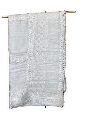 Exclusive premium quality Indian luckhnow stitch cotton dupatta white colour 