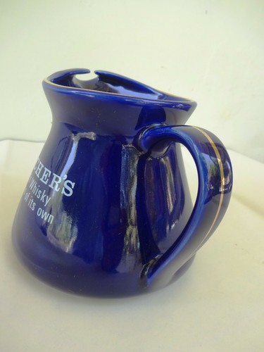 Teachers Scotch Whisky Jug With Gold Leaf Ribbed Blue Color Collectibles Rare *F - Picture 6 of 10