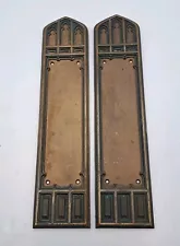 Antique / Vintage Door Push Plates Gothic Bronze Old Door Hardware Lot of 2