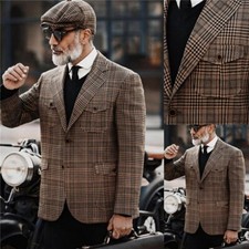 Metro Plaid Men Tuxedos Smart Casual Classic Vintage Check Pocket Blazer 1 Piece