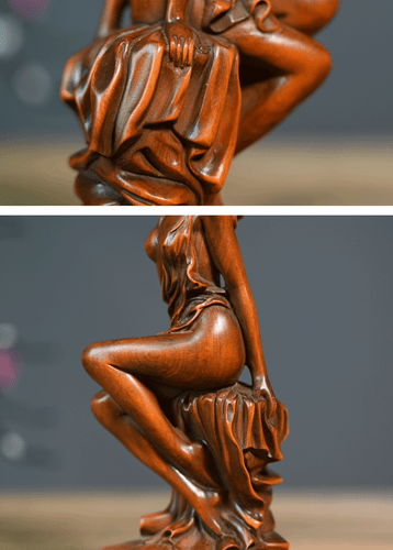 Chinese Boxwood Wood Carving Sexy Beautiful Woman Statue Wooden Sculpture decor - Picture 16 of 18