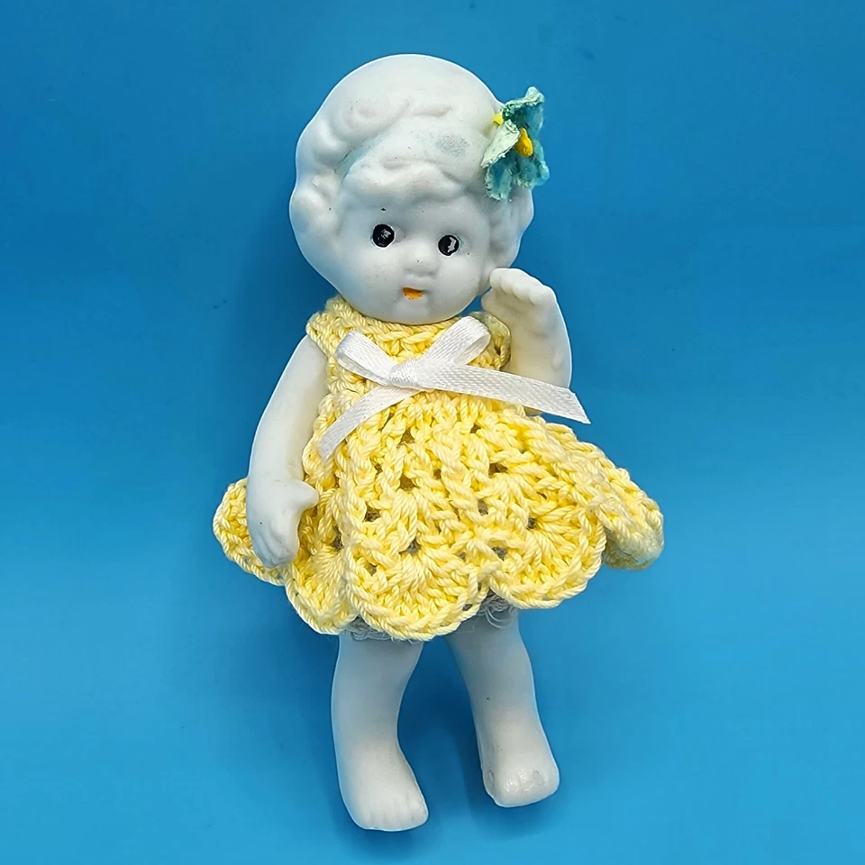 Vestido Kewpie Bisque Niña Muñeca Japón Aleta Ojo Lateral Articulado Amarillo Crochet Foto 2 de 4