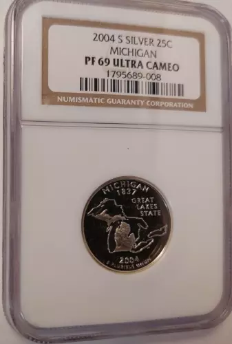 2004 S Silver 25c Michigan USA State Quarter MI Proof Coin NGC PF 69 UC