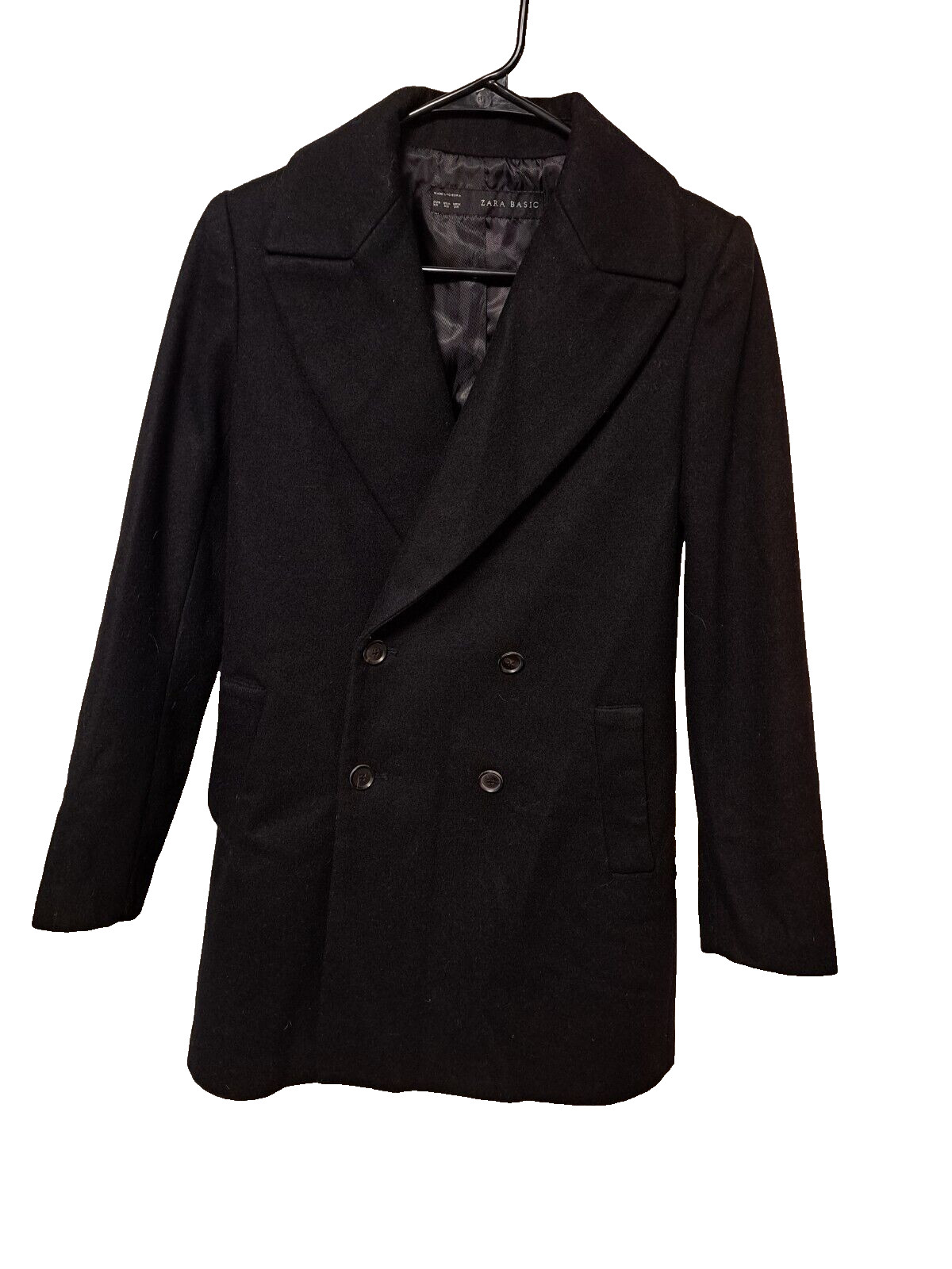 Zara Basic Double Breasted Wool Blend Black Coat … - image 1