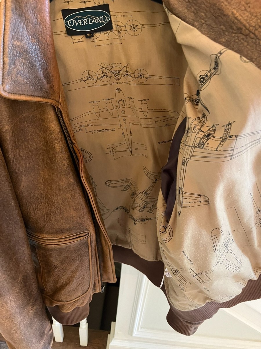 Overland brown leather jacket with cotton lining size: XL(44