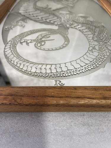 Vintage 1980s Retro Dragon Frosted 13"x9" Mirror Framed Wall Art Man Cave Decor - Picture 6 of 6