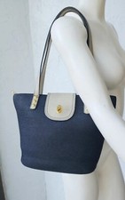 Eric Javits Squishee Navy Black Woven Straw Turnlock Bag
