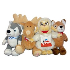4x Kinder Schokolade Stofftier Ferrero Plüsch Figuren Hund Reh Elch Schaf rare
