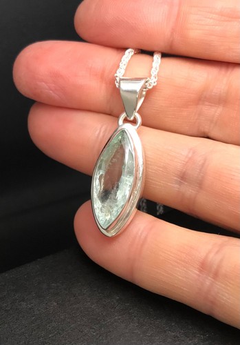 aquamarine pendant marquise solid Sterling Silver 18” chain natural box. - Picture 13 of 19
