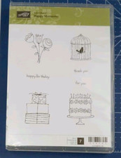 Stampin' Up Happy Moments Birthday Flowers Birdcage Red Rubber Cling Stamp Set