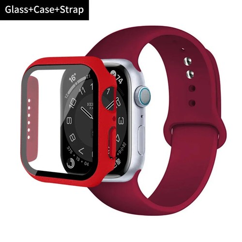 Glass+Case+Strap For Apple Watch band 44mm 41mm 45mm 40mm 38mm 42mm Silicone bra - Picture 42 of 155