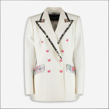 Dolce & Gabbana Cream Trim Wool Blend Blazer Jacket Size 48