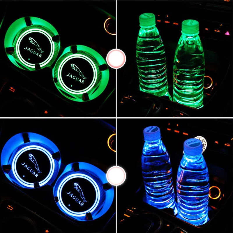 2X LED Cup Holder Light Coasters 7-Color XE XF XJ E F Pace Interior Accessories - Imagem 2 de 4