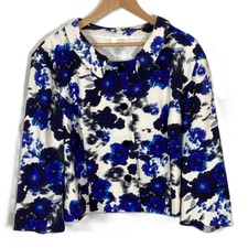 Joanna Hope White, Blue & Black Abstract Floral Print Blazer Jacket Uk 32