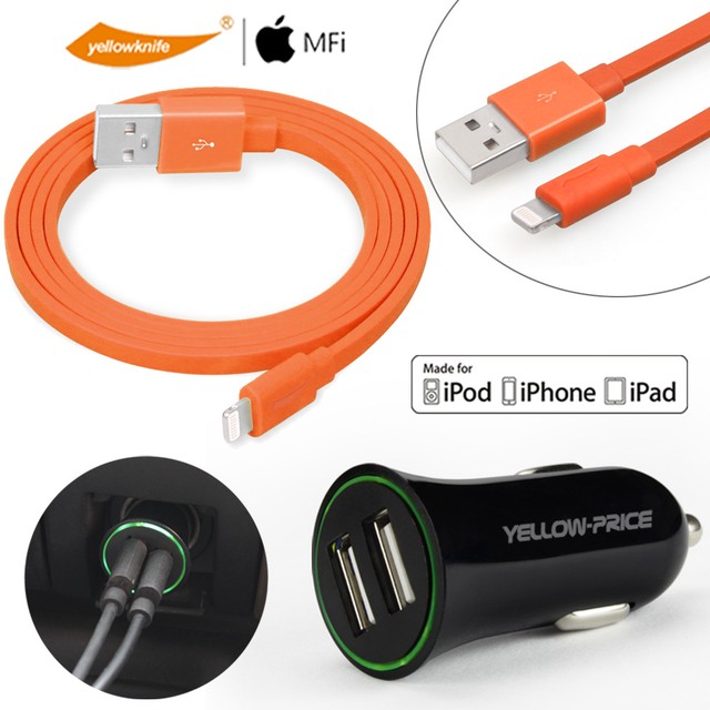 Apple Certified Premium Lightning USB Cable iphone 6+Dual USB 2.4A Car