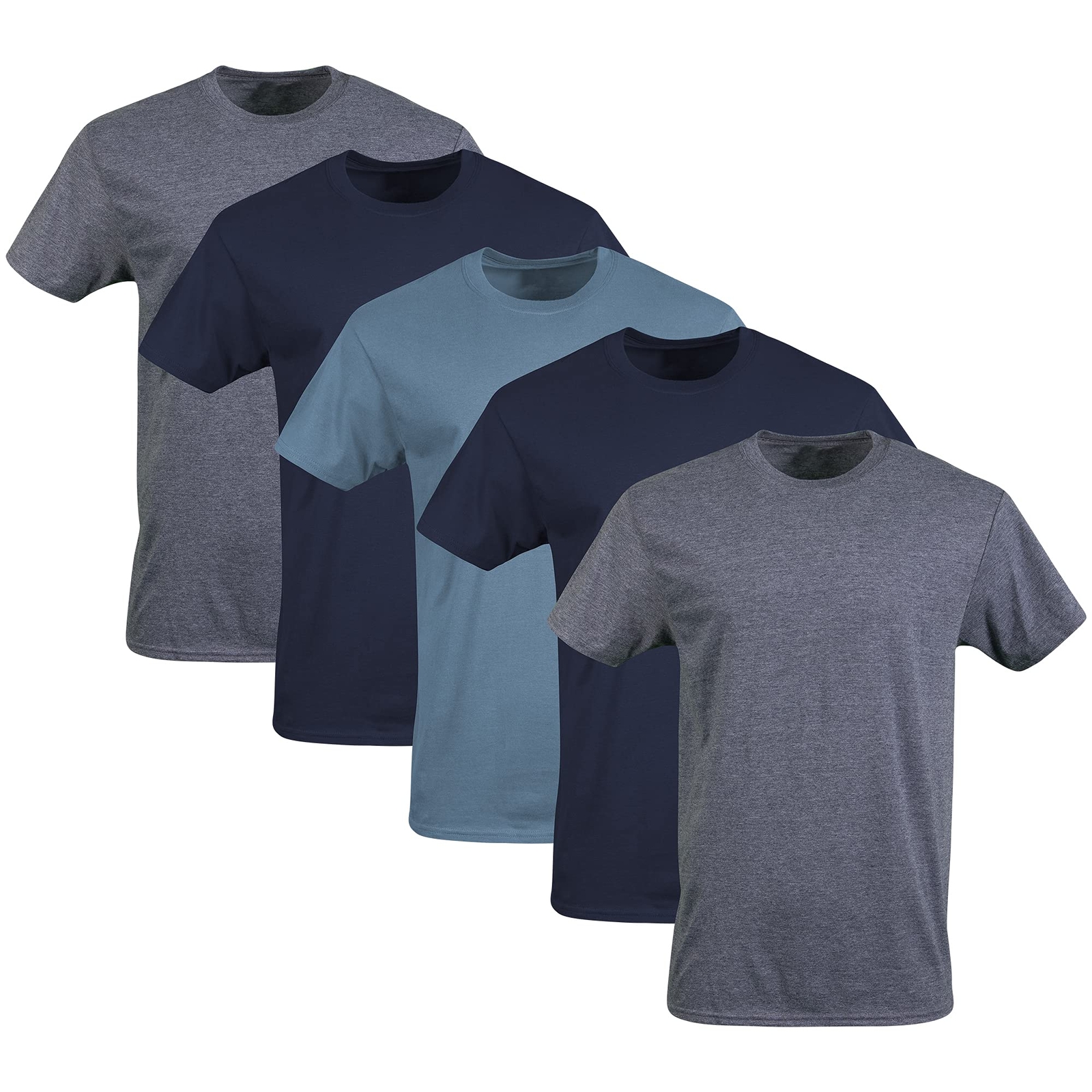 Men's Crew T-Shirts, Multipack, Style G1100, Navy/Heather Navy/Indigo Blue (5...