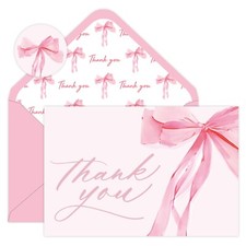 50 Pack Pink Bow Thank You Cards Coquette Bow Greeting Cards with Envelopes S...