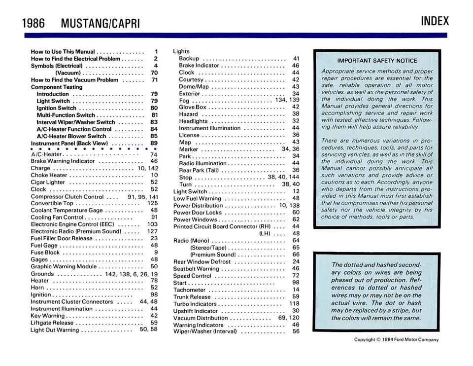 1986 Ford Mustang Capri Electrical Vacuum Troubleshooting Manual - COLOR - Image 2 of 3