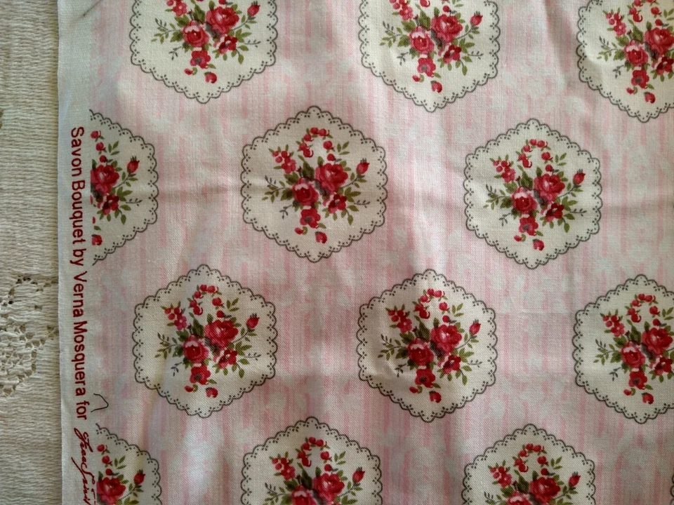 Verna Mosquera Savon Bouquet ROSE FLORAL Shabby Cottage Pink White Fabric BTHY - Image 2 of 4