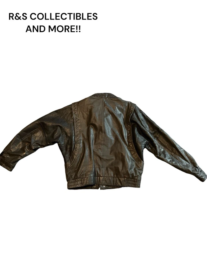 CHAQUETA DE CUERO NEGRA RADIO VINTAGE TALLA “42” GRANDE, LOOK CHAQUETA BOMBER Foto 4 de 4