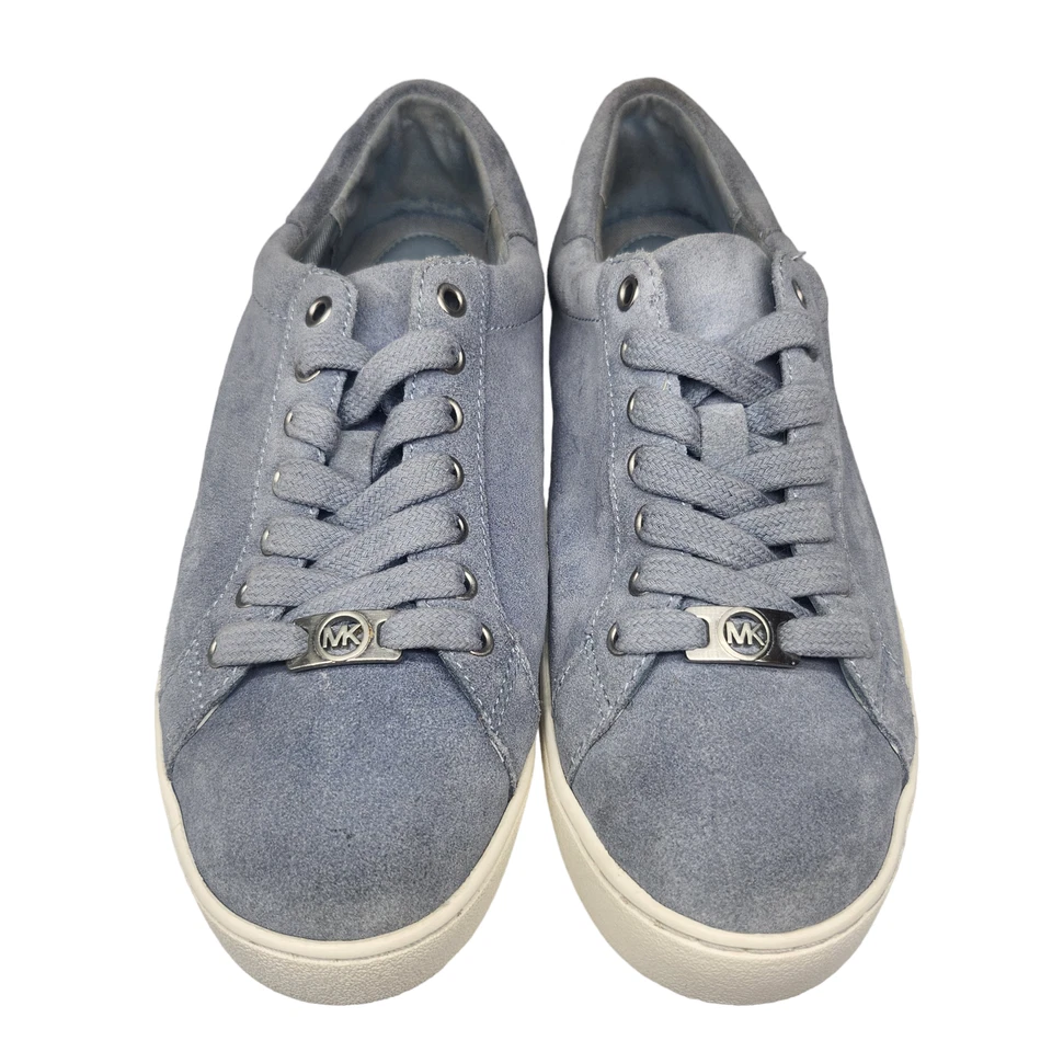 Michael Kors Zapatos Mujer 7.5 Gris Gamuza Cuero Tenis Cómodos Parte Superior Baja Plateados Foto 3 de 4